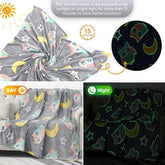 Glow in The Dark Radium Blanket for Kids Super Soft & Warm Glowing Blanket for Toddler All Seasons Baby Blanket Owl Theme (67inch) - EKBB0025